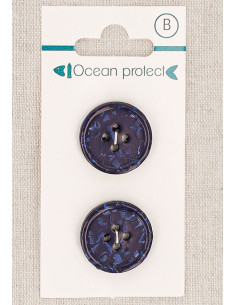 Carta di 2 bottoni blu marino 20 mm 4 fori - Bordo arrotolato