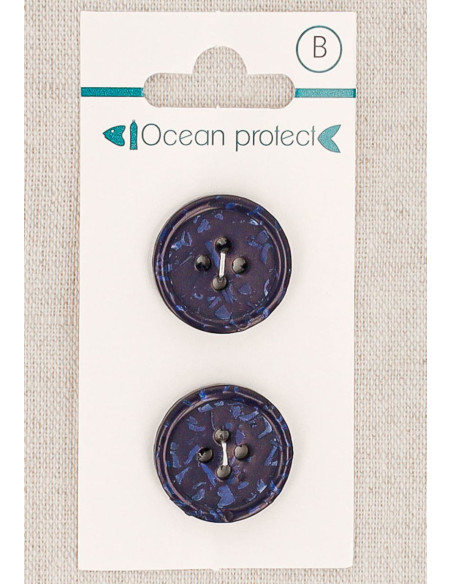 Carta di 2 bottoni blu marino 20 mm 4 fori - Bordo arrotolato