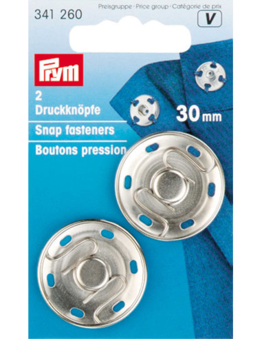 Bottoni a pressione da cucire 30 mm - Argento