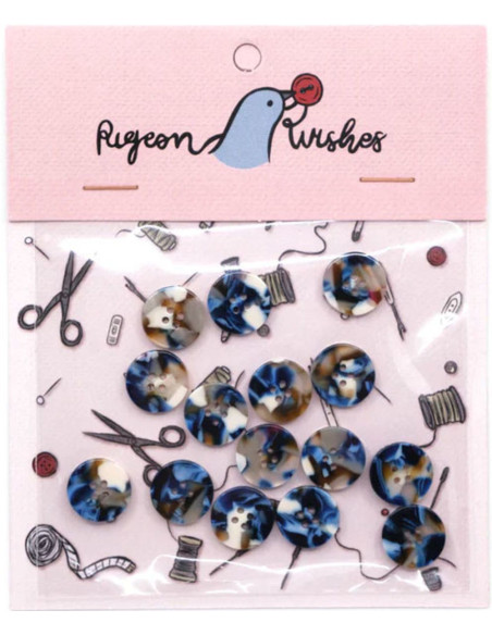 Confezione di 15 bottoni in bioresina 15 mm 4 fori - Roswell