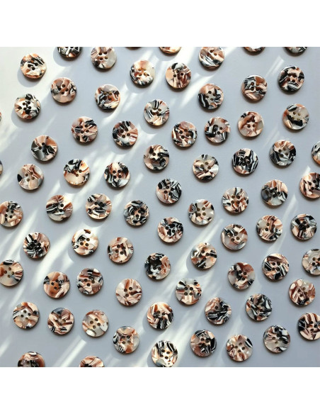 Confezione di 15 bottoni in bioresina 15 mm 4 fori - Granito
