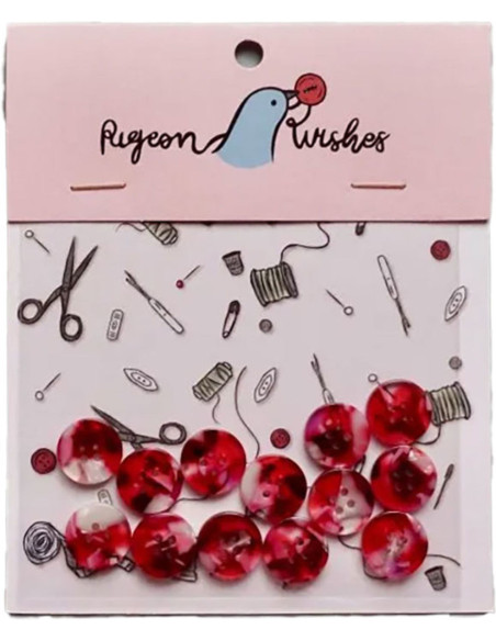 Confezione di 15 bottoni in bioresina 15 mm 4 fori - Cherry Bomb