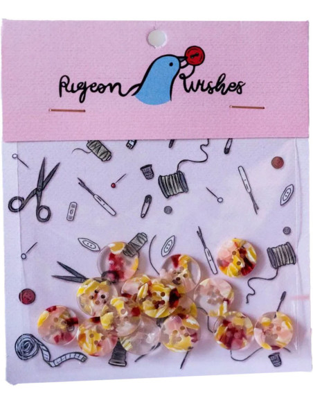Confezione di 15 bottoni in biorisina 15 mm 4 fori - Whimsical
