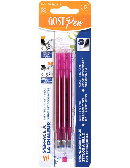 Set di 3 ricariche per penne a sfera cancellabili a caldo - Fucsia