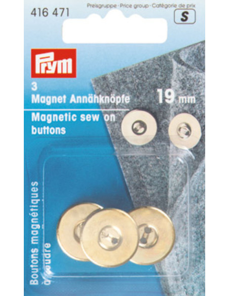 Set di 3 bottoni magnetici da cucire - Oro