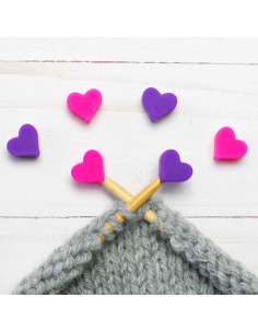 Tappi ferma-maglia per ferri da maglia - Cuori rosa e viola