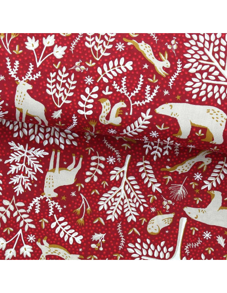 Tessuto popeline di cotone - Rovalia rosso e beige