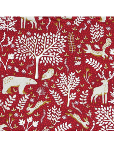 Tessuto popeline di cotone - Rovalia rosso e beige 2