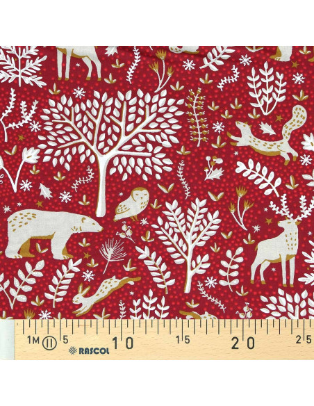 Tessuto popeline di cotone - Rovalia rosso e beige