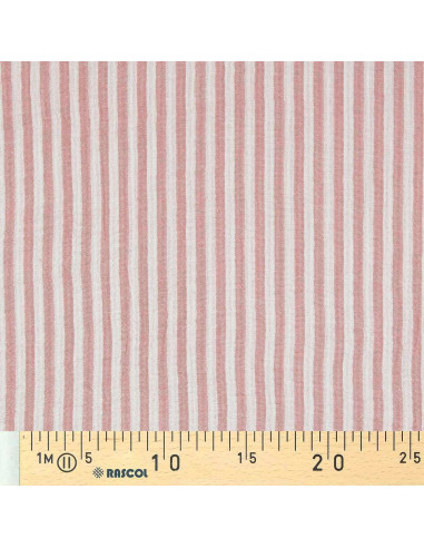 Tessuto doppia garza goffrata a righe - Rosa antico e bianco sporco