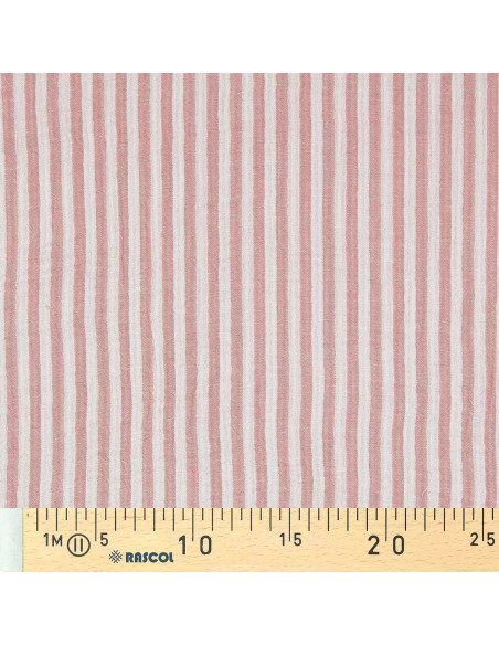 Tessuto doppia garza goffrata a righe - Rosa antico e bianco sporco
