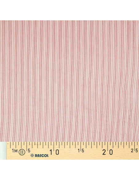 Tessuto doppia garza goffrata a righe - Rosa antico e bianco sporco