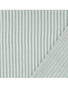 Tessuto doppia garza goffrata a righe - Verde grigio e bianco sporco