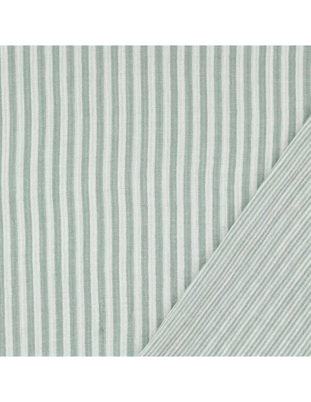 Tessuto doppia garza goffrata a righe - Verde grigio e bianco sporco