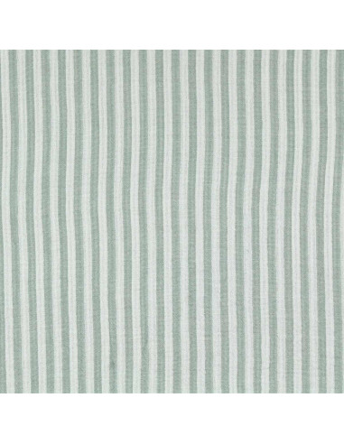 Tessuto doppia garza goffrata a righe - Verde grigio e bianco sporco