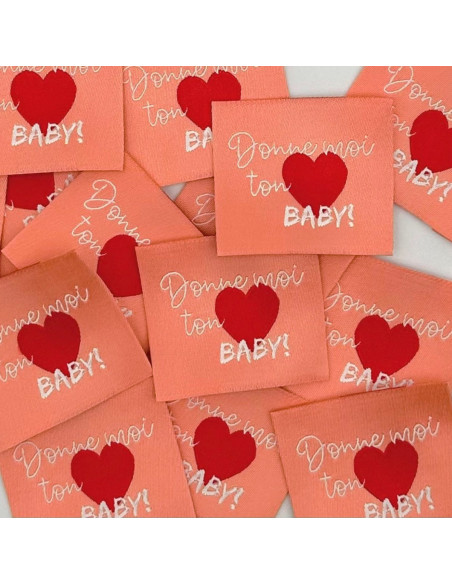 Set di 5 etichette tessute da cucire Dammi il tuo cuore baby