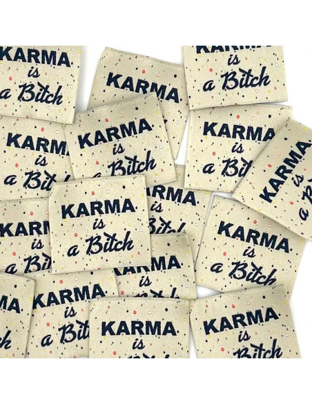 Set di 5 etichette tessute da cucire Karma is a bitch