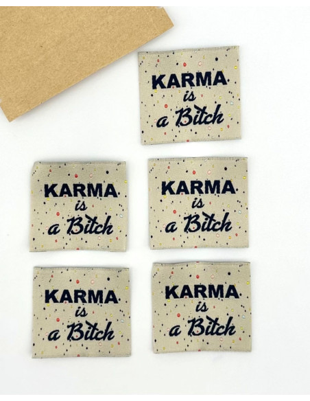 Set di 5 etichette tessute da cucire Karma is a bitch