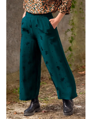 Tessuto jacquard di viscosa Streli verde laguna scuro - Églantine & Zoé