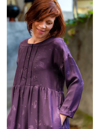 Tessuto jacquard di viscosa Streli Viola - Églantine & Zoé