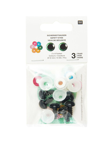Occhi di sicurezza 6 colori Ricorumi 12 mm - 3 paia