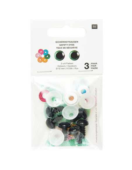 Occhi di sicurezza 6 colori Ricorumi 12 mm - 3 paia