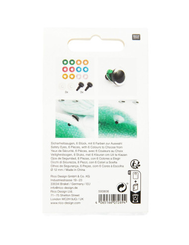 Occhi di sicurezza 6 colori Ricorumi 12 mm - 3 paia