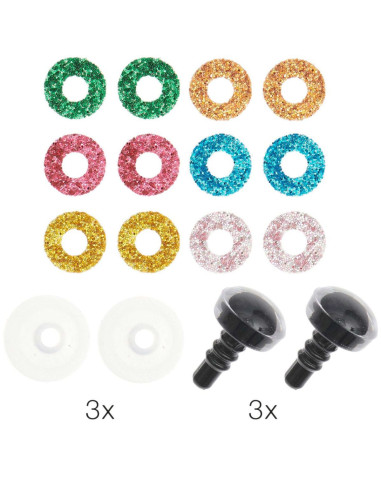Occhi di sicurezza 6 colori Ricorumi 12 mm - 3 paia