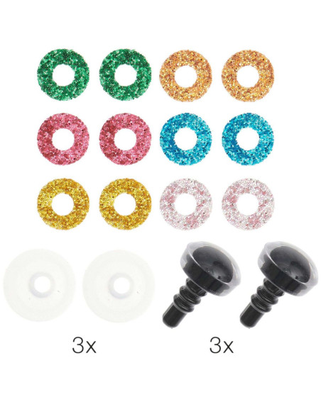 Occhi di sicurezza 6 colori Ricorumi 12 mm - 3 paia