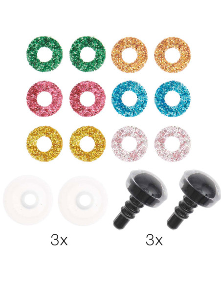 Occhi di sicurezza 6 colori Ricorumi 9 mm - 3 paia
