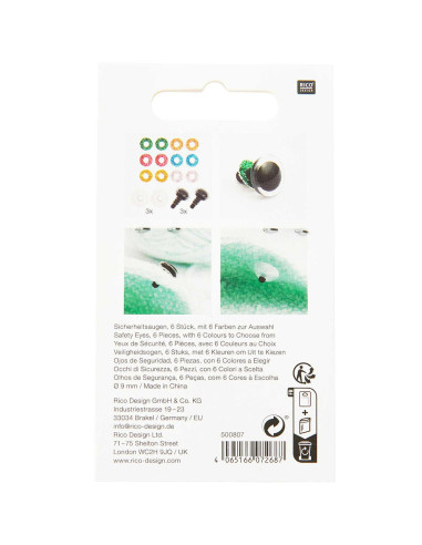 Occhi di sicurezza 6 colori Ricorumi 9 mm - 3 paia
