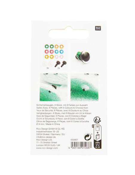 Occhi di sicurezza 6 colori Ricorumi 9 mm - 3 paia