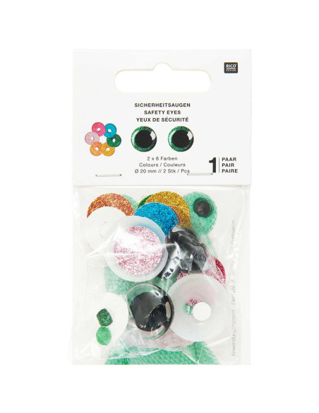 Occhi di sicurezza 6 colori Ricorumi 20 mm - 1 paio