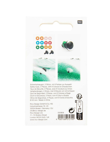 Occhi di sicurezza 6 colori Ricorumi 20 mm - 1 paio