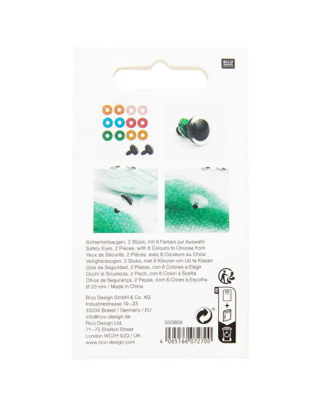 Occhi di sicurezza 6 colori Ricorumi 20 mm - 1 paio