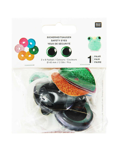 Occhi di sicurezza 6 colori Ricorumi 40 mm - 1 paio