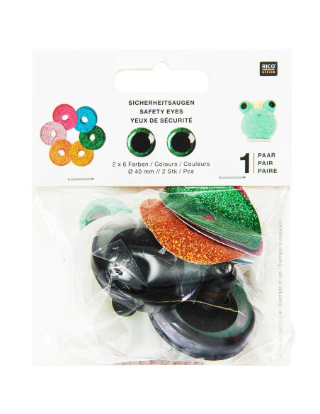 Occhi di sicurezza 6 colori Ricorumi 40 mm - 1 paio