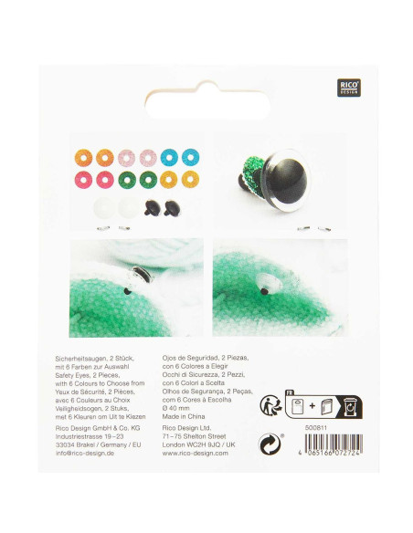 Occhi di sicurezza 6 colori Ricorumi 40 mm - 1 paio