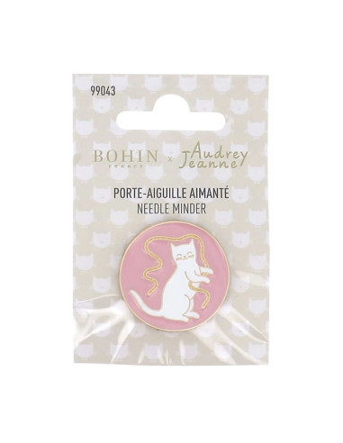 Porta-aghi magnetico Bohin - Gatto nastro sfondo rosa