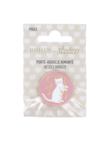 Porta-aghi magnetico Bohin - Gatto nastro sfondo rosa