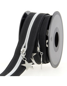 Rotolo di 5 metri di chiusura in nylon 5 mm con cursori a stelle - Nero e argento