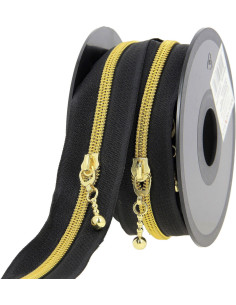 Rotolo di 5 metri di chiusura in nylon 5 mm con cursori rotondi - Nero e oro