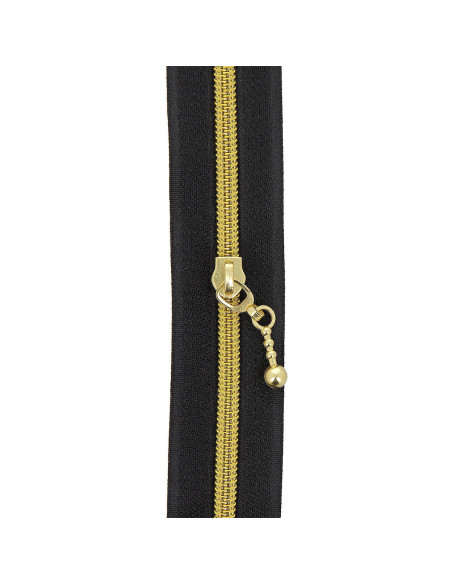 Rotolo di 5 metri di chiusura in nylon 5 mm con cursori rotondi - Nero e oro