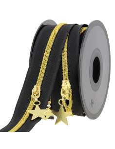 Rotolo di 5 metri di chiusura in nylon 5 mm con cursori a stelle - Nero e oro