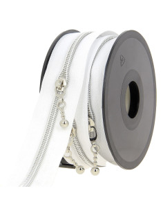 Rotolo di 5 metri di chiusura in nylon 5 mm con cursori rotondi - Bianco e argento