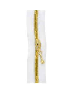 Rotolo di 5 metri di chiusura in nylon 5 mm con cursori rotondi - Bianco e oro 2