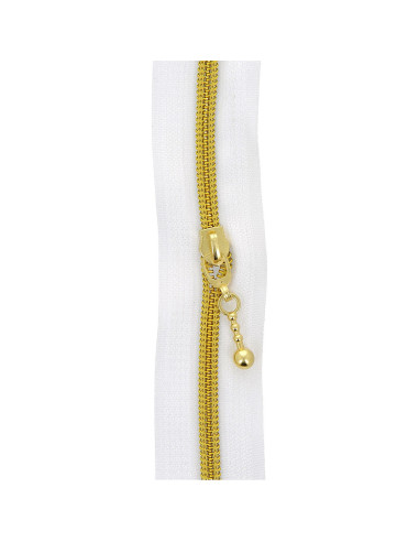 Rotolo di 5 metri di chiusura in nylon 5 mm con cursori rotondi - Bianco e oro