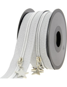 Rotolo di 5 metri di chiusura in nylon 5 mm con cursori a stella - Argento lurex