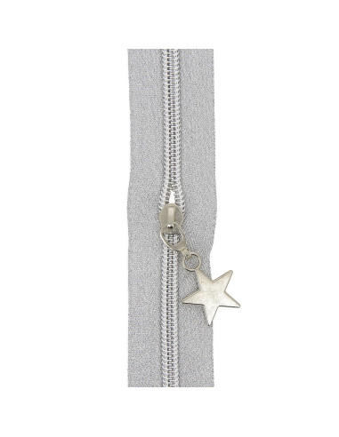 Rotolo di 5 metri di chiusura in nylon 5 mm con cursori a stella - Argento lurex