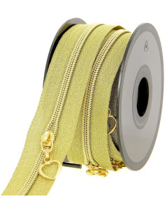 Rotolo di 5 metri di chiusura in nylon 5 mm con cursori a forma di cuore - Oro lurex